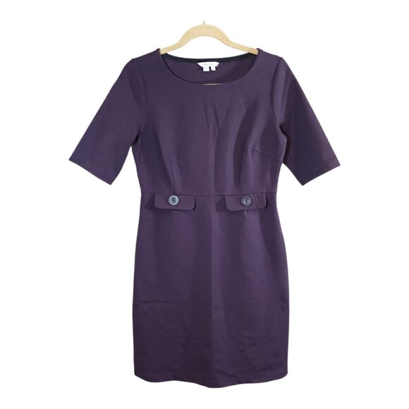 Boden Audrey Ponte Knit Sheath Dress in Plum Retro 60s Career Workwear Women's 8 - Picture 2 of 6